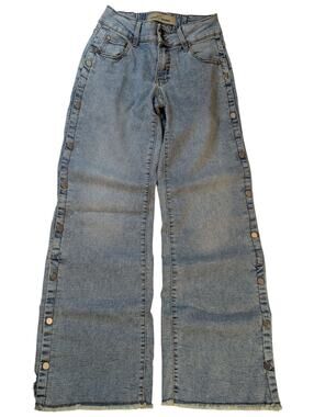 Women's Side Snap Jeans Size 1 Wide Leg Raw Hem Basketball Sports Y2K